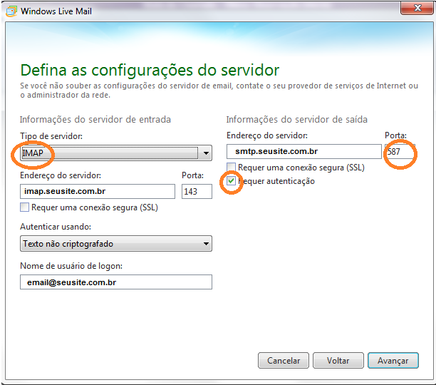 Exemplo de configuração